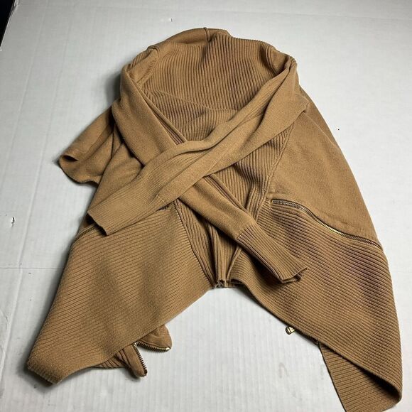 Kenneth  Cole New York Womens Open Front Cardigan Beige Zip Waist Sweater XS - Picture 8 of 11